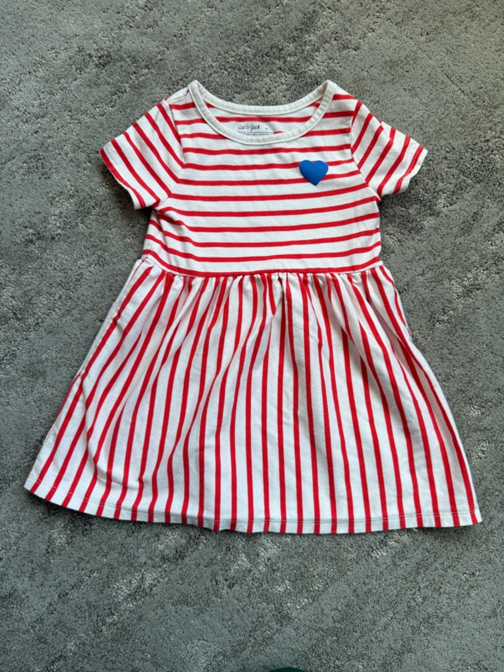 Cat & Jack Red and White Striped Dress with Blue Heart Accent